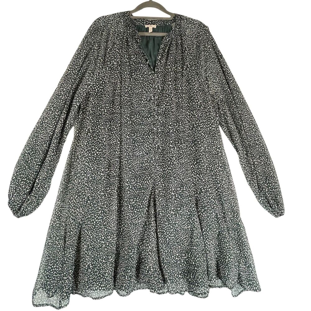 Joie Green Animal Print Short Dress Balloon Sleeve Womens SIZE XL Tunic Ditsy - Picture 2 of 13